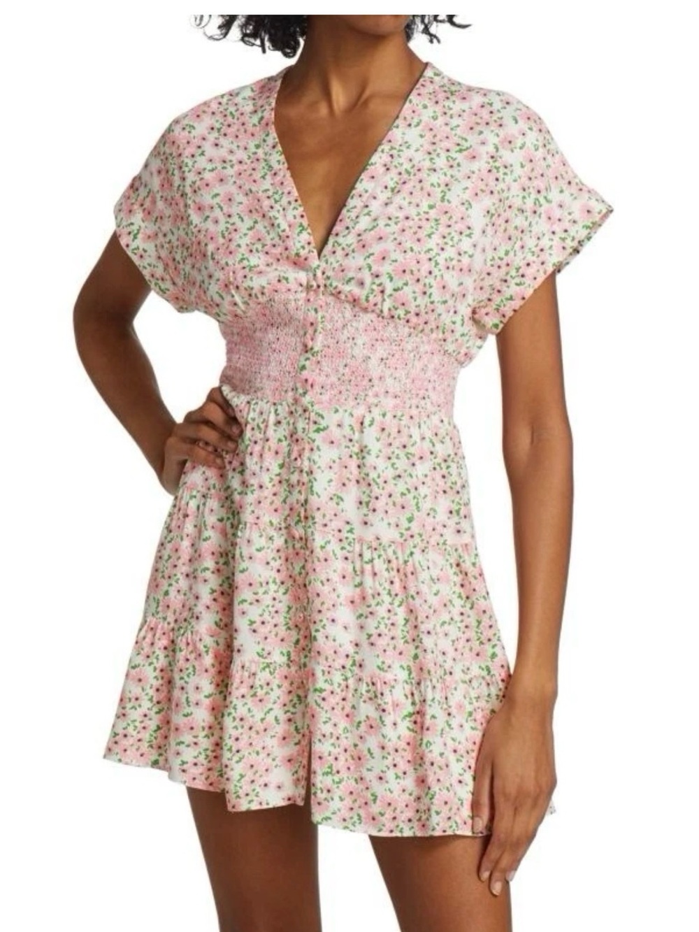 Alice + Olivia Pink Floral Smocked Midi Dress size 0